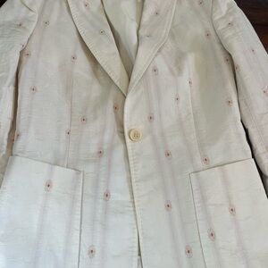 Cream Blazer with Pink Dot Embroidery